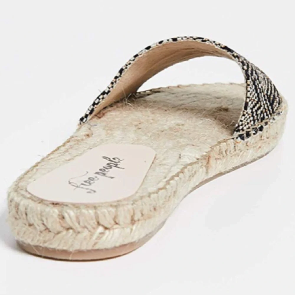 Black & Cream Woven Espadrille Slide - Women